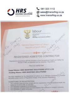 HRS Roofing IBR Registered Asbestos Contractor asbestos roof removals asbestos safe disposal cape town paarl table view 225x300 - Asbestos Roof Removal & Disposal
